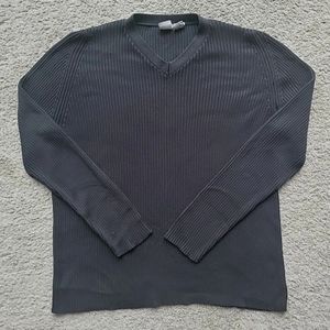 Armani Exchange Men Sweater Pullover Jumper Large Black Ribbed Rayon V-Neck